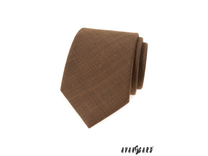 Skořicově hnědá matná luxusní pánská kravata + kapesníček do saka