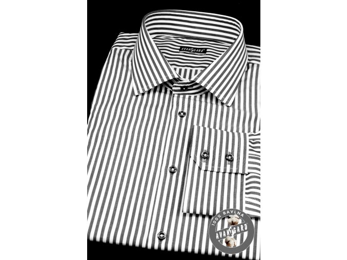 Pánská bílá luxusní košile s černým pruhovaným vzorem SLIM FIT dl.rukáv 109-0123
