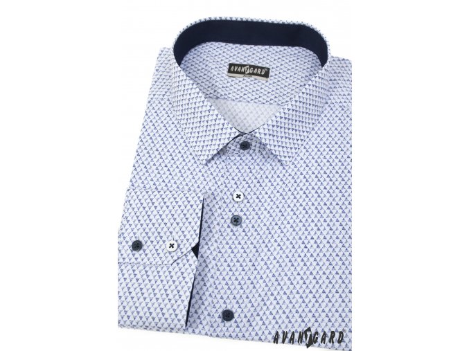 Bílá pánská slim fit košile s modrými trojúhelníčky, 125-0177