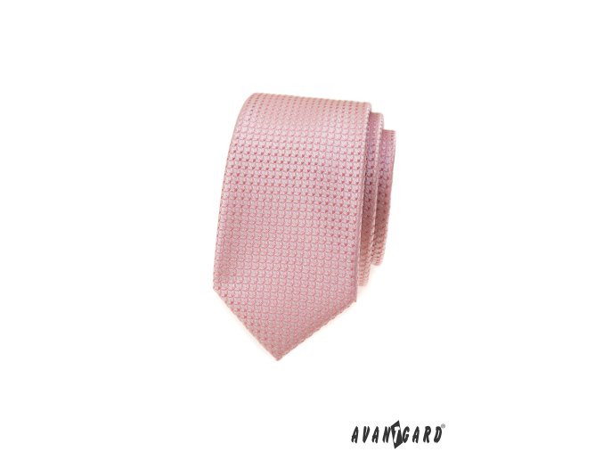 Pudrová luxusní pánská slim kravata se vzorem stejné barvy
