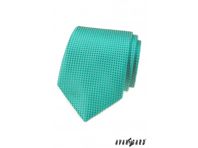 Sytě mátová pánská kravata s mřížkou