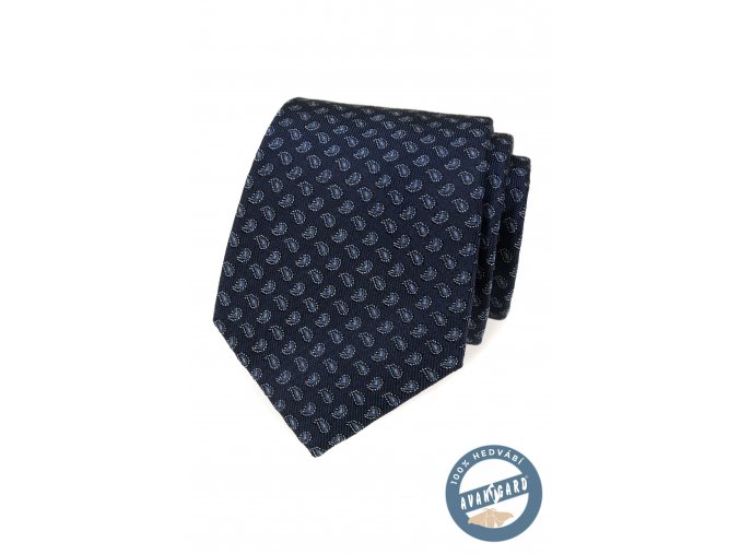 Velmi tmavě modrá hedvábná kravata se světlým vzorem + krabička
