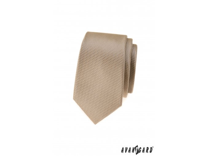 Béžová luxusní pánská slim kravata s vroubkovanou strukturou
