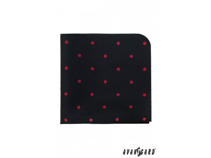Černý luxusní kapesníček do saka s červenými puntíky
