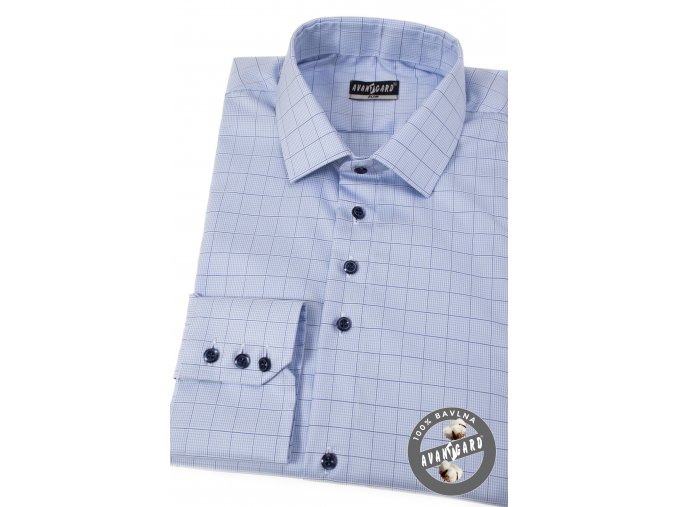 Světle modrá pánská slim fit košile s kostkovaným vzorem 107-4963