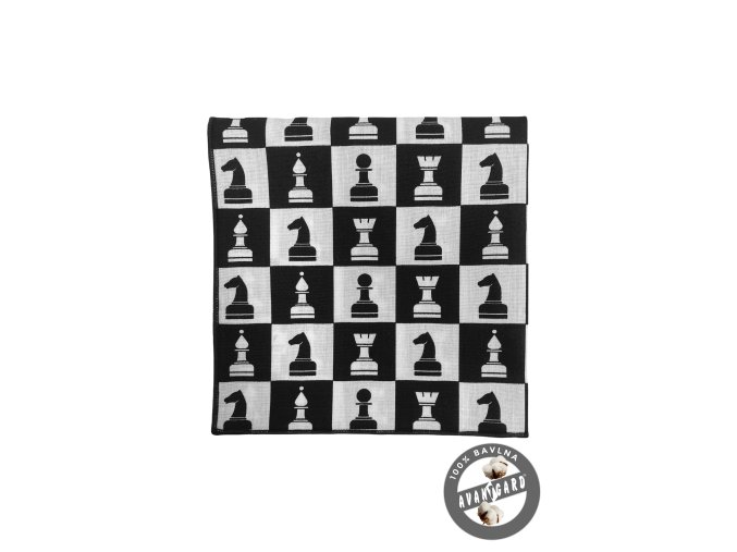Černobílý luxusní kapesníček do saka se vzorem – Šachy