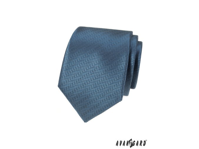 Modrá lesklá luxusní pánská kravata se vzorem