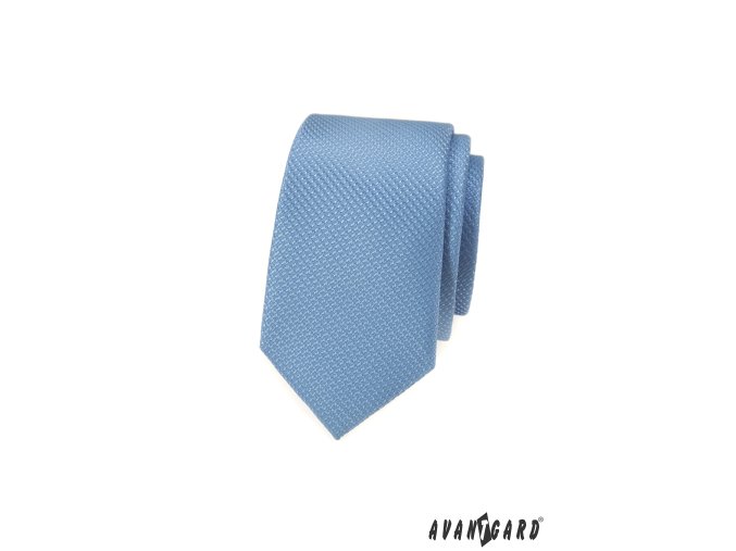 Velmi světle modrá luxusní pánská slim kravata se vzorkem stejné barvy