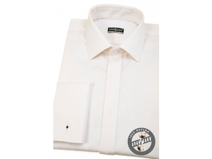 Smetanová pánská slim fit košile s krytou légou na manžetové knoflíčky 133-225