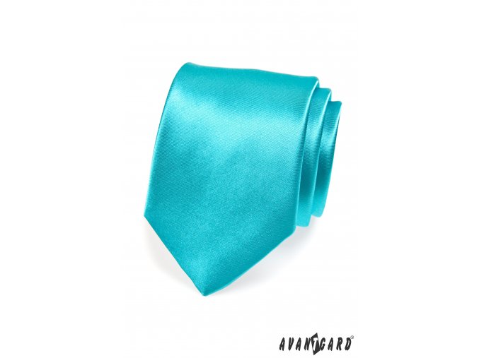 Zářivě tyrkysová jednobarevná lesklá kravata