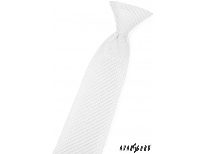 Bílá dětská kravata na gumičku s proužky (44 cm)