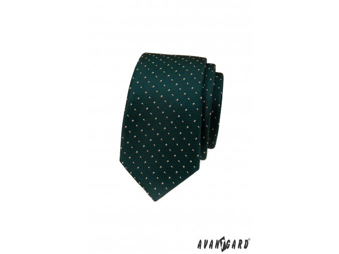 Tmavě zelená luxusní pánská slim kravata s drobným vzorkem