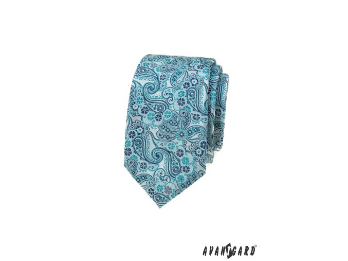 Tyrkysová luxusní pánská slim kravata se vzorem