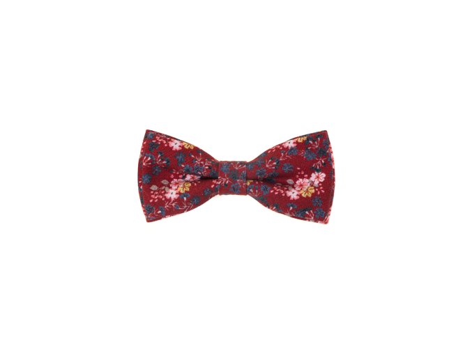 Cihlově červený bavlněný pánský motýlek s květinami (12,5 cm)
