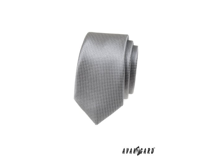 Světle šedá pánská slim kravata s mřížkovanou strukturou