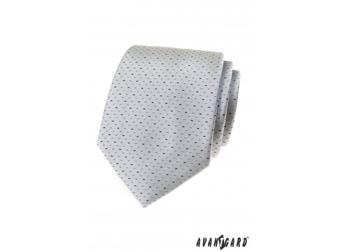 Světle šedá luxusní pánská kravata s drobným modrým vzorkem