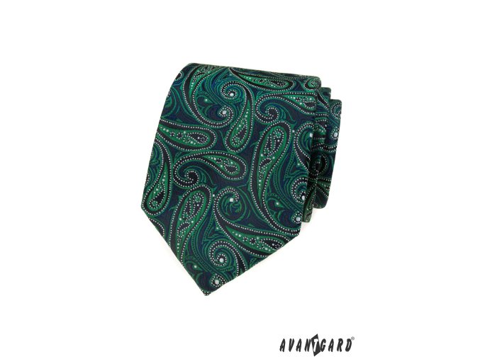 Tmavě modrá luxusní pánská kravata se zeleným vzorem