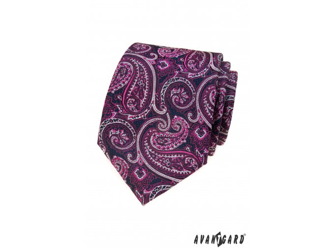 Tmavě modrá luxusní pánská kravata s výrazným růžovým vzorem