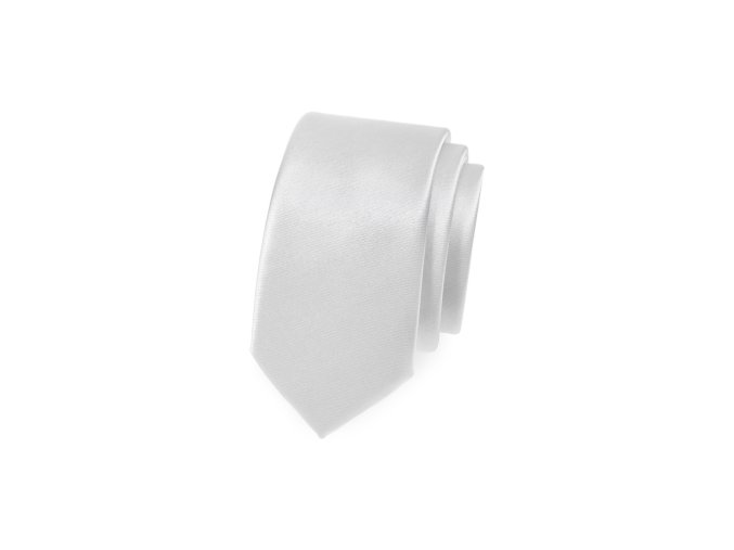 Bílá jednobarevná jemně lesklá SLIM kravata