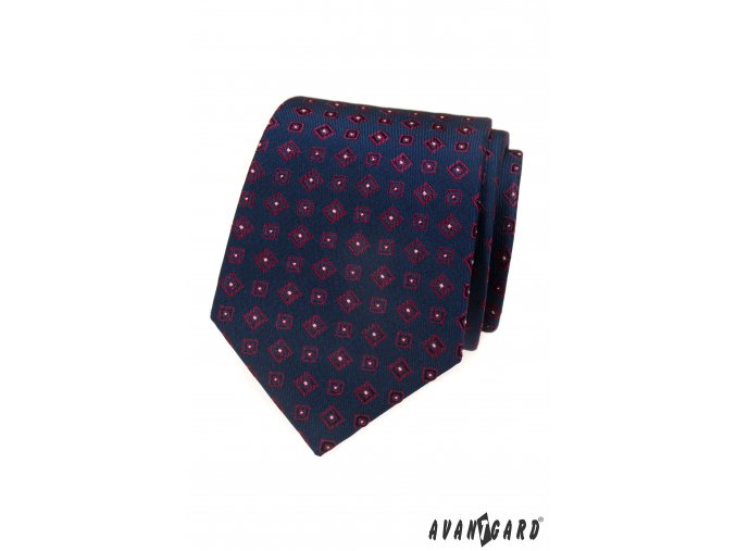 Tmavě modrá luxusní pánská kravata s červeným kostkovaným vzorem