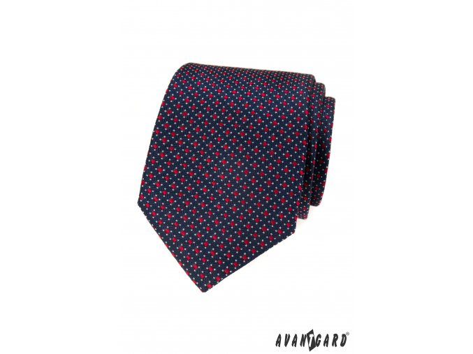 Tmavě modrá luxusní pánská kravata s červenými kostičkami