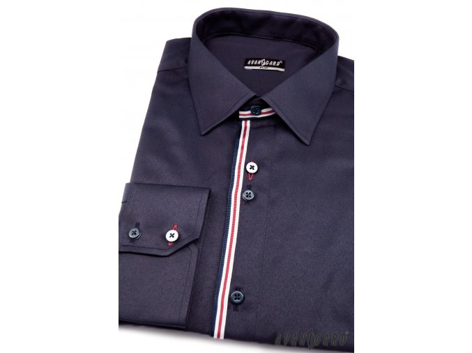 Pánská tmavě modrá luxusní košile s pruhy SLIM FIT dl. ruk. 125-3105