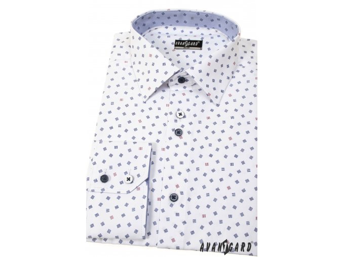 Bílá pánská slim fit košile s modrým vzorkem 125-0183