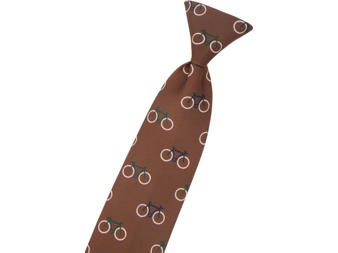 Hnědá dětská kravata na gumičku se vzorem Kolo (31 cm)