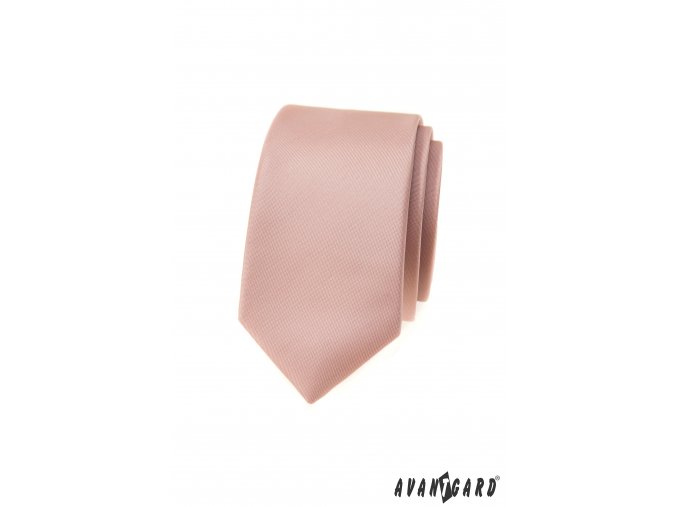 Pudrová luxusní matnější pánská slim kravata