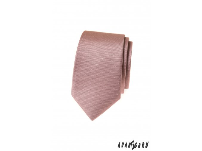 Pudrová luxusní pánská slim kravata s jemnými tečkami