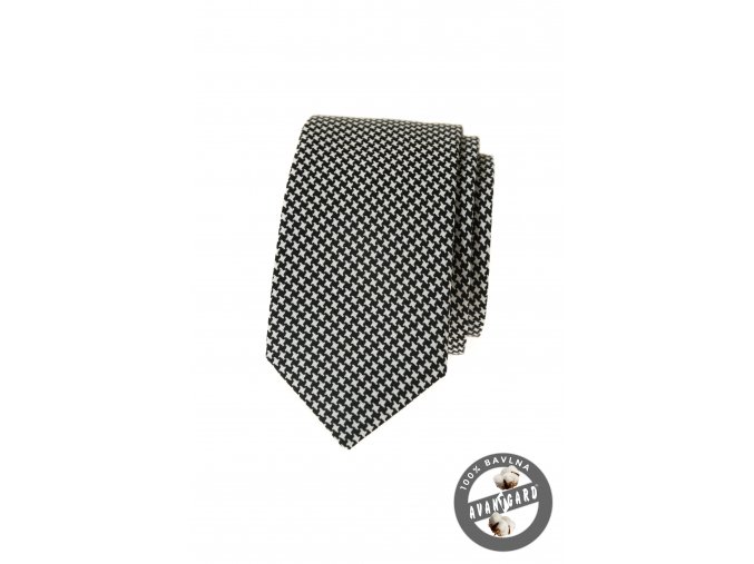 Černobílá bavlněná luxusní pánská slim kravata