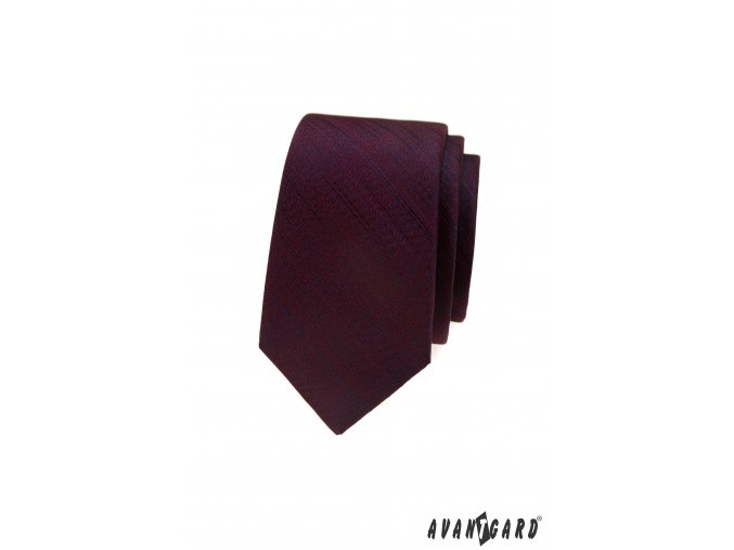 Vínová luxusní pánská slim kravata s proužkovanou strukturou