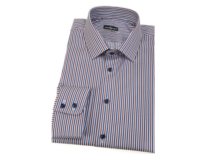 Pánská košile SLIM 109-0168 Bílá/modrá/hnědá (Velikost 38/170)