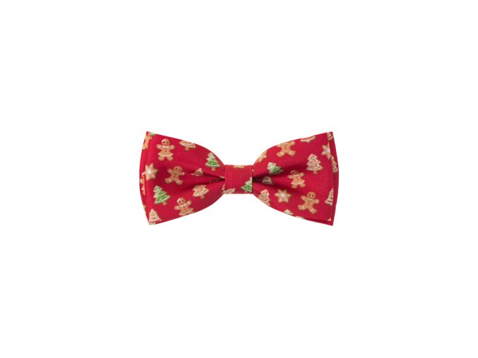Červený pánský motýlek se vzorem – Vánoční perníček (12,5 cm) + kapesníček do saka