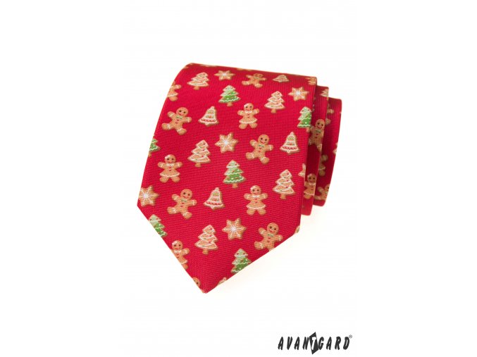 Červená luxusní pánská kravata se vzorem – Vánoční perníček