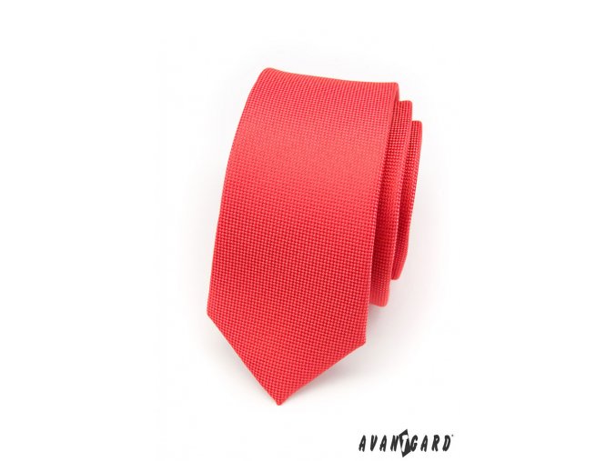 Červená luxusní SLIM kravata s jemnou mřížkou