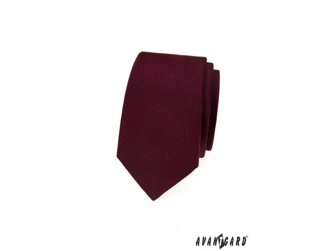 Vínová luxusní pánská slim kravata s vroubkovanou strukturou