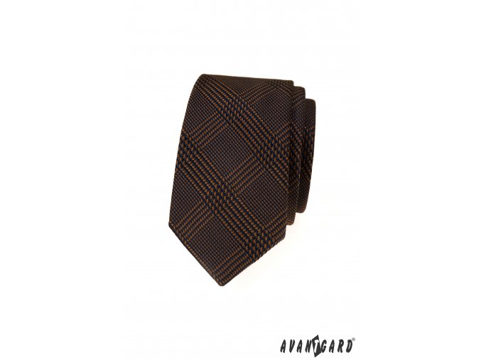 Modro-hnědá károvaná luxusní pánská slim kravata