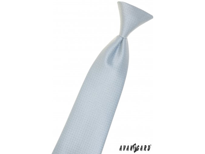 Světle modrá dětská kravata na gumičku se stříbrnými detaily