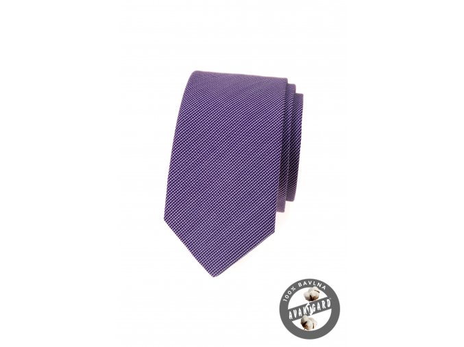 Fialová vzorovaná bavlněná luxusní pánská slim kravata