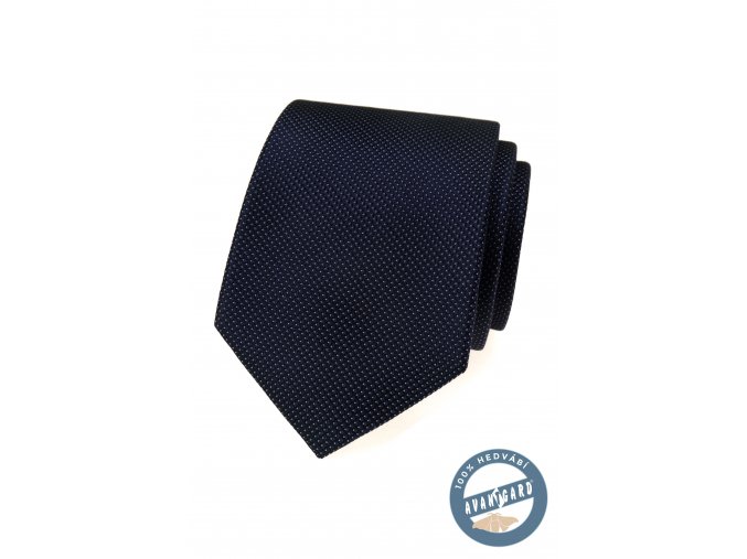 Tmavě modrá hedvábná pánská kravata s drobnými tečkami + krabička