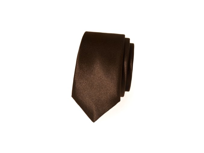 Hnědá lesklá luxusní pánská slim kravata