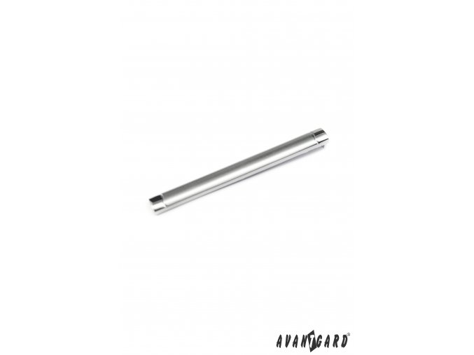 Stříbrná matná zakulacená spona na kravatu s lesklými detaily _