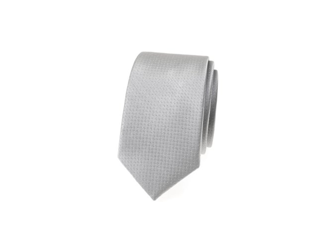 Světle šedá luxusní pánská slim kravata se stříbrnými detaily