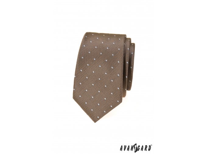 Béžová luxusní pánská slim kravata s bílými puntíky