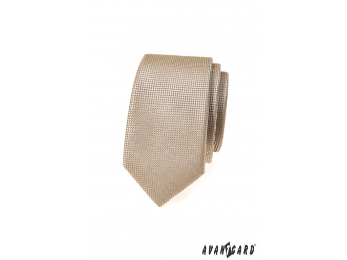 Béžová luxusní pánská slim kravata se vzorkem stejné barvy