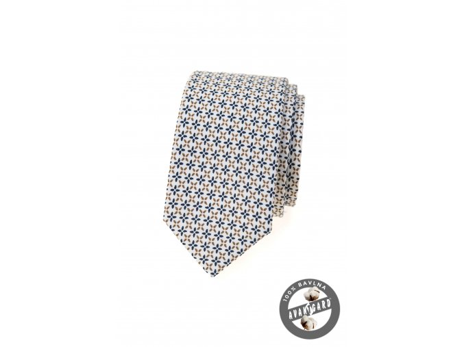 Bílá bavlněná luxusní pánská kravata se vzorem