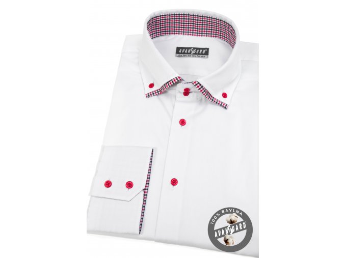 Bílá bavlněná pánská košile s červenými knoflíčky 520-0112