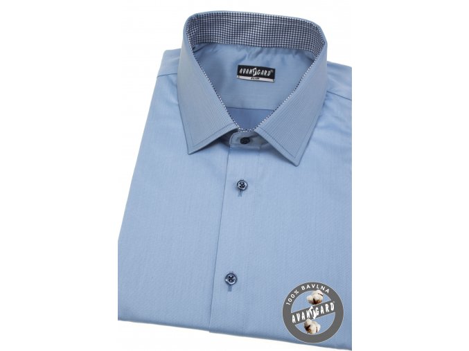Světle modrá bavlněná pánská slim fit košile s krátkým rukávem