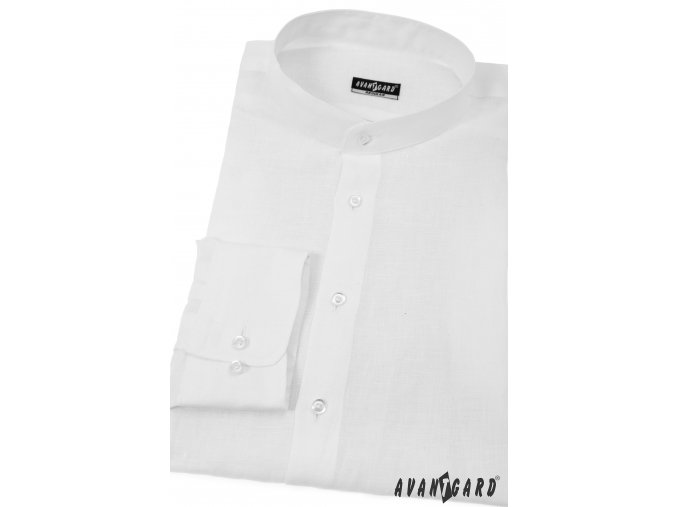Bílá lněná pánská košile se stojáčkem